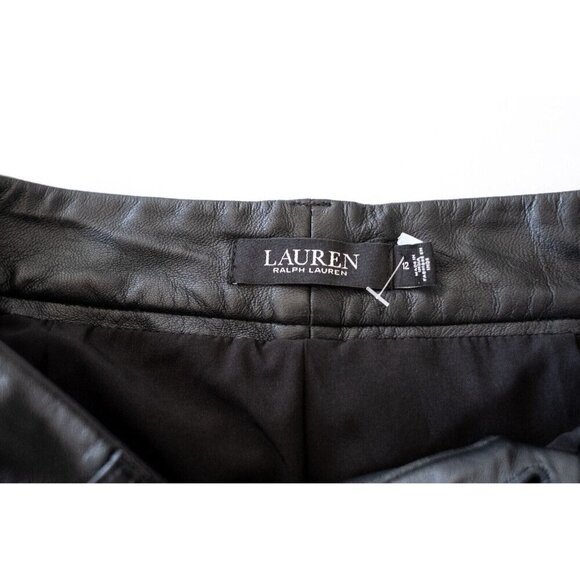 NWOT Lauren Ralph Women's Lambskin Leather Black Cropped Pants $695 - Size 12 - Picture 4 of 5